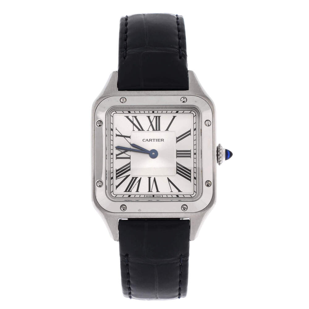 Cartier 27 Santos Dumont Quartz Watch Stainless Steel and Alligator